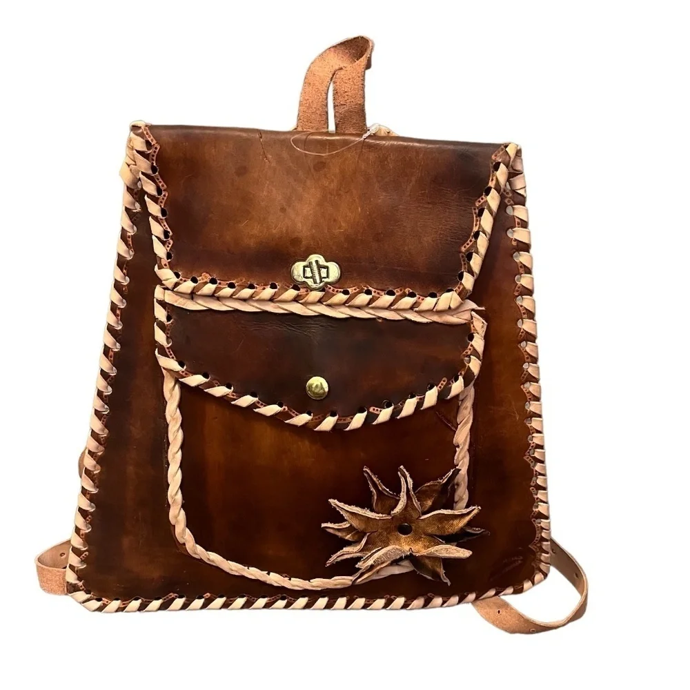 NWOT ONE OF A KIND LEATHER BACKPACK, BAG BROWN‎ AND TAN